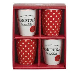 Mug en porcelaine rouge pois blanc 20 cl x4^Gifi Outlet