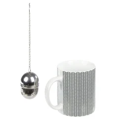 Mug porcelaine avec boule à thé inox noir blanc 35 cl^Gifi Best
