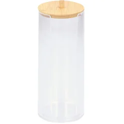 Discount Gifi Organisateur cosmétique forme cylindrique transparent couvercle bambou