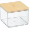Hot Gifi Organisateur cosmétique forme carré transparent couvercle bambou