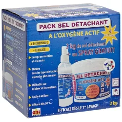 Entretien Du Linge|Gifi Pack Sel détachant 2KG + pulvérisateur Oxygen actif