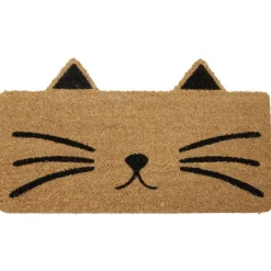 Nettoyage Et Entretien|Gifi Paillasson coco imprimé chat avec oreilles marron et noir 70x40cm