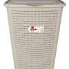 Entretien Du Linge|Gifi Panier à linge avec poignées et couvercle design rotin taupe 50 L