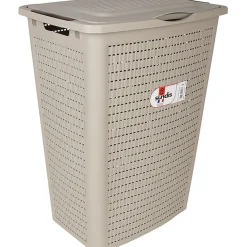 Entretien Du Linge|Gifi Panier à linge avec poignées et couvercle design rotin taupe 50 L