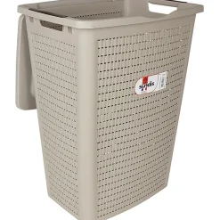 Entretien Du Linge|Gifi Panier à linge avec poignées et couvercle design rotin taupe 50 L