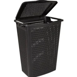 Entretien Du Linge|Gifi Panier à linge avec poignées et couvercle design rotin noir 50 L