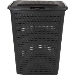 Entretien Du Linge|Gifi Panier à linge avec poignées et couvercle design rotin noir 50 L