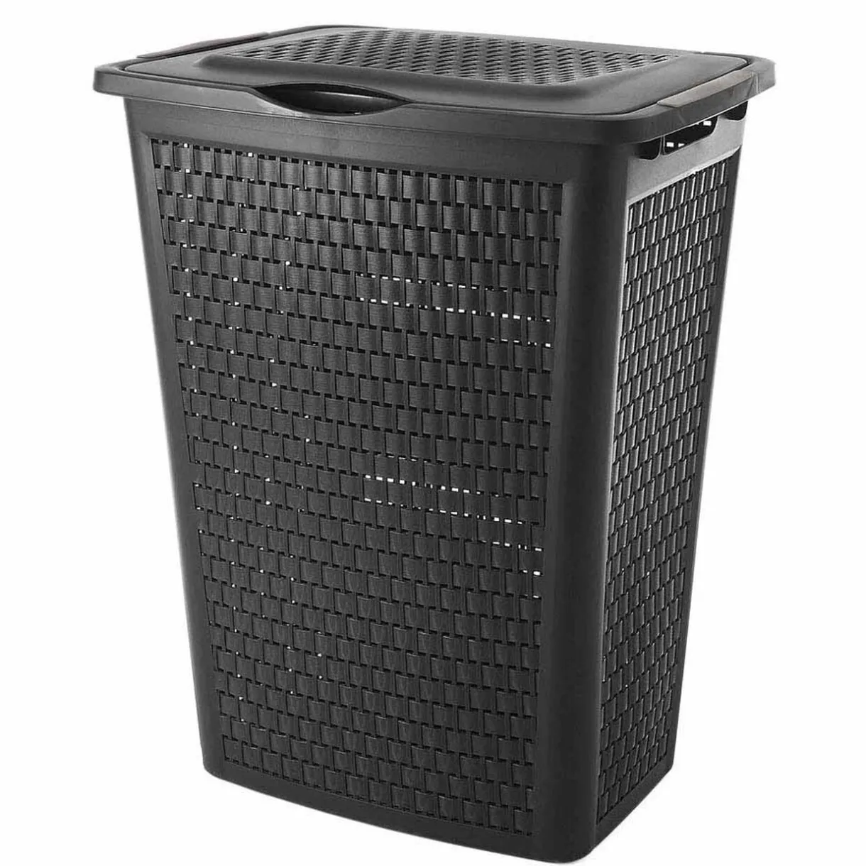 Entretien Du Linge|Gifi Panier à linge avec poignées et couvercle design rotin noir 50 L