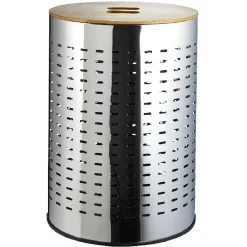 Entretien Du Linge|Gifi Panier à linge cylindrique métal et bois 55 L