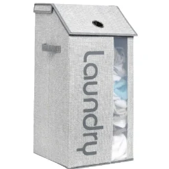 Rangement|Gifi Panier à linge grise repliable avec fenêtre