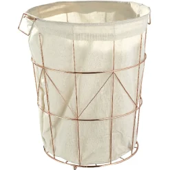 Entretien Du Linge|Gifi Panier à linge tissu beige armature métal bronze