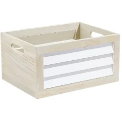 Rangement|Gifi Panier déco caisse en bois naturel et blanc grand modèle