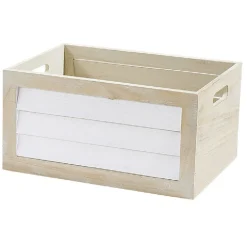 Rangement|Gifi Panier déco caisse en bois naturel et blanc grand modèle