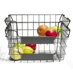 Rangement|Gifi Panier superposable taille M métal noir 34,5x24x19cm