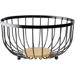 Panière à fruits fond bambou métal noir Ø25xH13cm^Gifi
