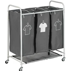 Entretien Du Linge|Gifi Panière à linge 3 compartiments à roulettes
