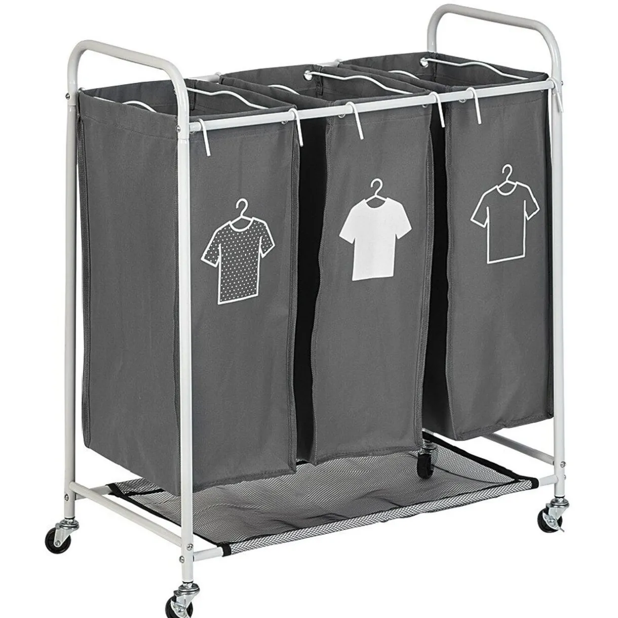 Entretien Du Linge|Gifi Panière à linge 3 compartiments à roulettes