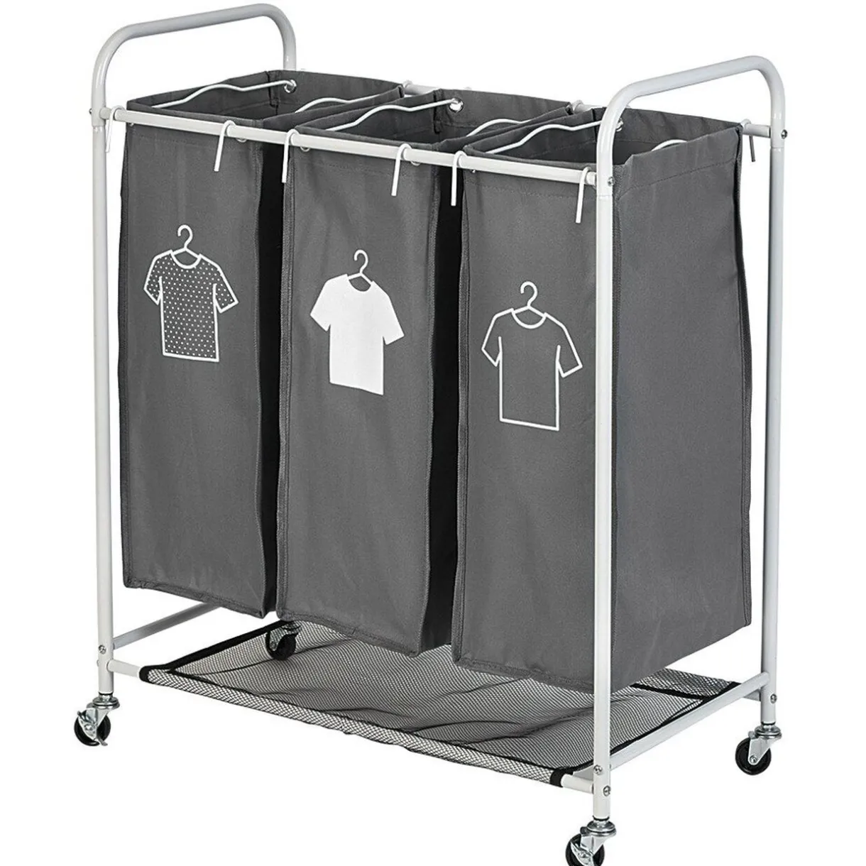 Entretien Du Linge|Gifi Panière à linge 3 compartiments à roulettes