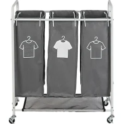 Entretien Du Linge|Gifi Panière à linge 3 compartiments à roulettes