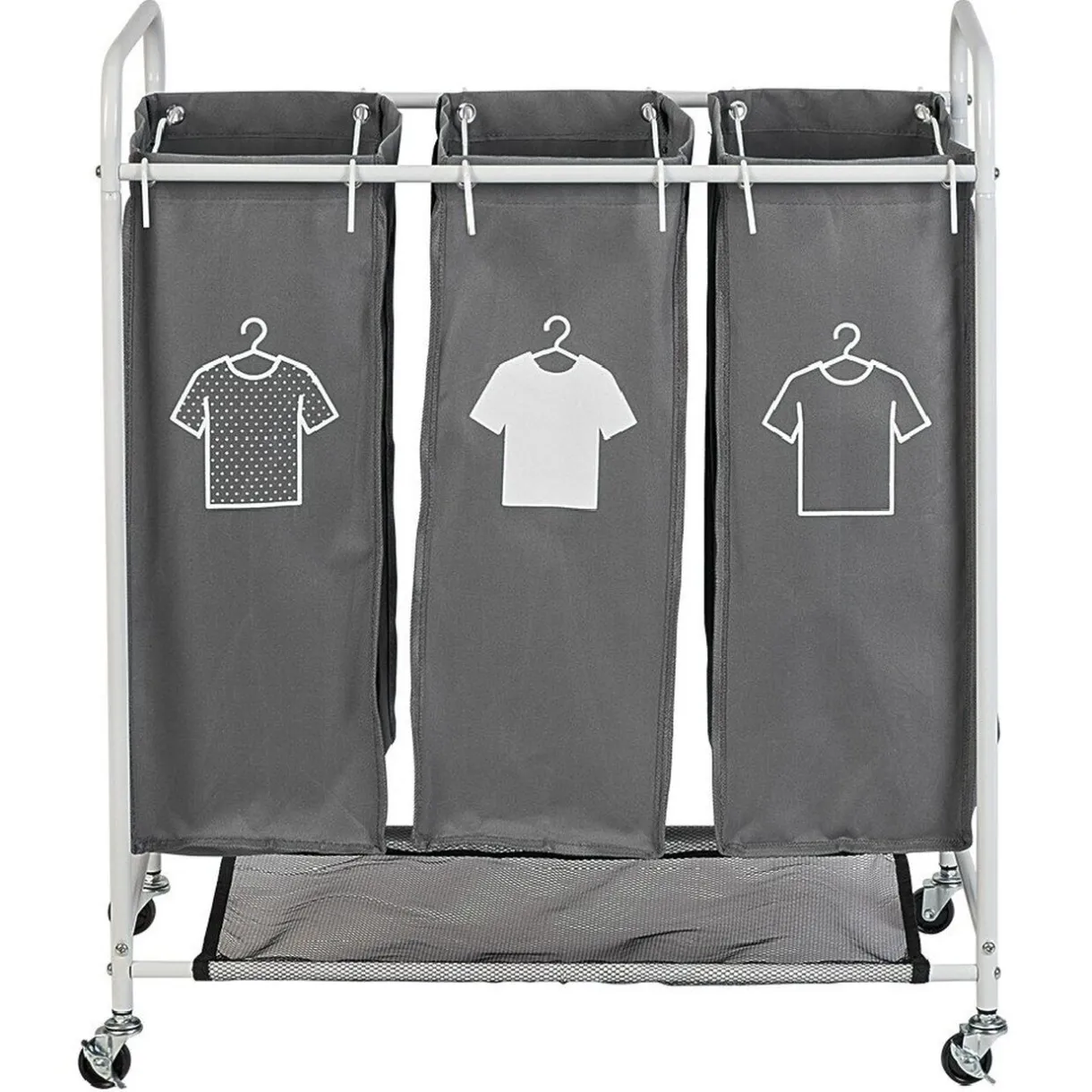 Entretien Du Linge|Gifi Panière à linge 3 compartiments à roulettes