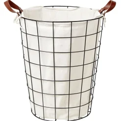 Entretien Du Linge|Gifi Panière à linge acier 48L avec sac en coton lavable Ø30/40xH50cm
