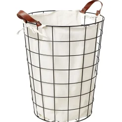 Entretien Du Linge|Gifi Panière à linge acier 48L avec sac en coton lavable Ø30/40xH50cm