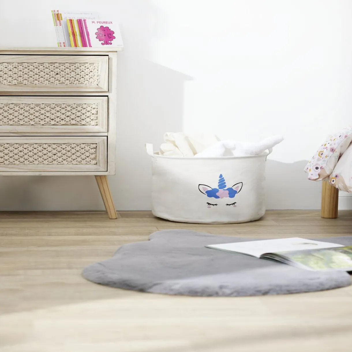 Entretien Du Linge|Gifi Panière à linge licorne en toile Ø30xH25cm