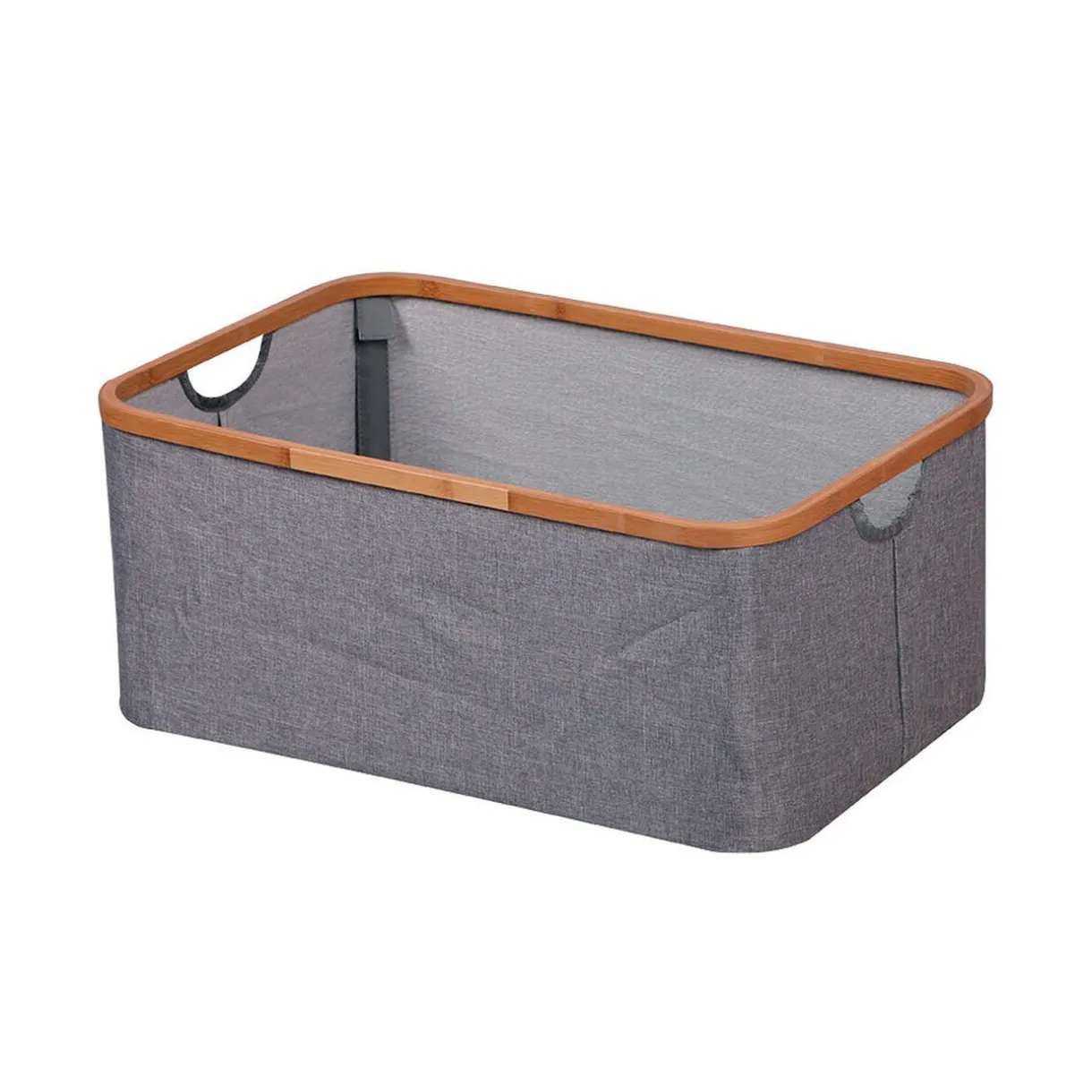 Entretien Du Linge|Gifi Panière à linge rectangulaire tissu gris et rebord bambou 45 L