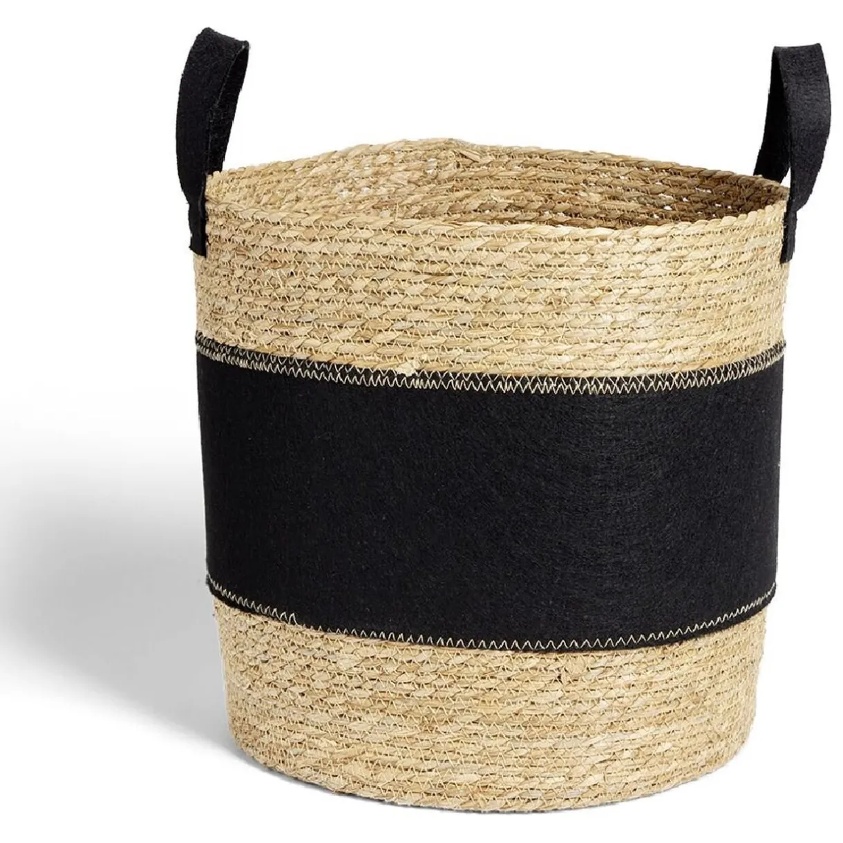 Entretien Du Linge|Gifi Panière à linge ronde 52L Ø37xH38cm jonc de mer et feutrine noir