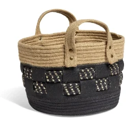 Rangement|Gifi Panière bi-matière noire et naturelle Ø 30 cm
