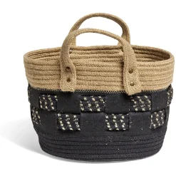 Rangement|Gifi Panière bi-matière noire et naturelle Ø 26 cm