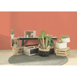 Rangement|Gifi Panière bi-matière noire et naturelle Ø 26 cm