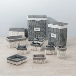 Rangement|Gifi Paniére blanc&gris osier et tissu