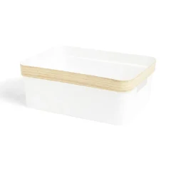 Rangement|Gifi Panière blanche avec rebord imitation bois 35,5x26xH13,5cm