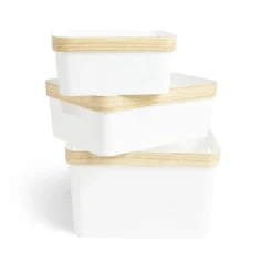 Rangement|Gifi Panière blanche avec rebord imitation bois 35,5x26xH13,5cm