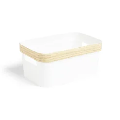 Rangement|Gifi Panière blanche avec rebord imitation bois 26x17,2xH12cm