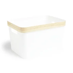 Rangement|Gifi Panière blanche rebord imitation bois 35,5x26xH21,5cm
