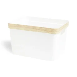 Rangement|Gifi Panière blanche rebord imitation bois 35,5x26xH21,5cm