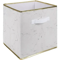 Rangement|Gifi Panière Box Cube effet marbre 31x29x31cm blanc et doré