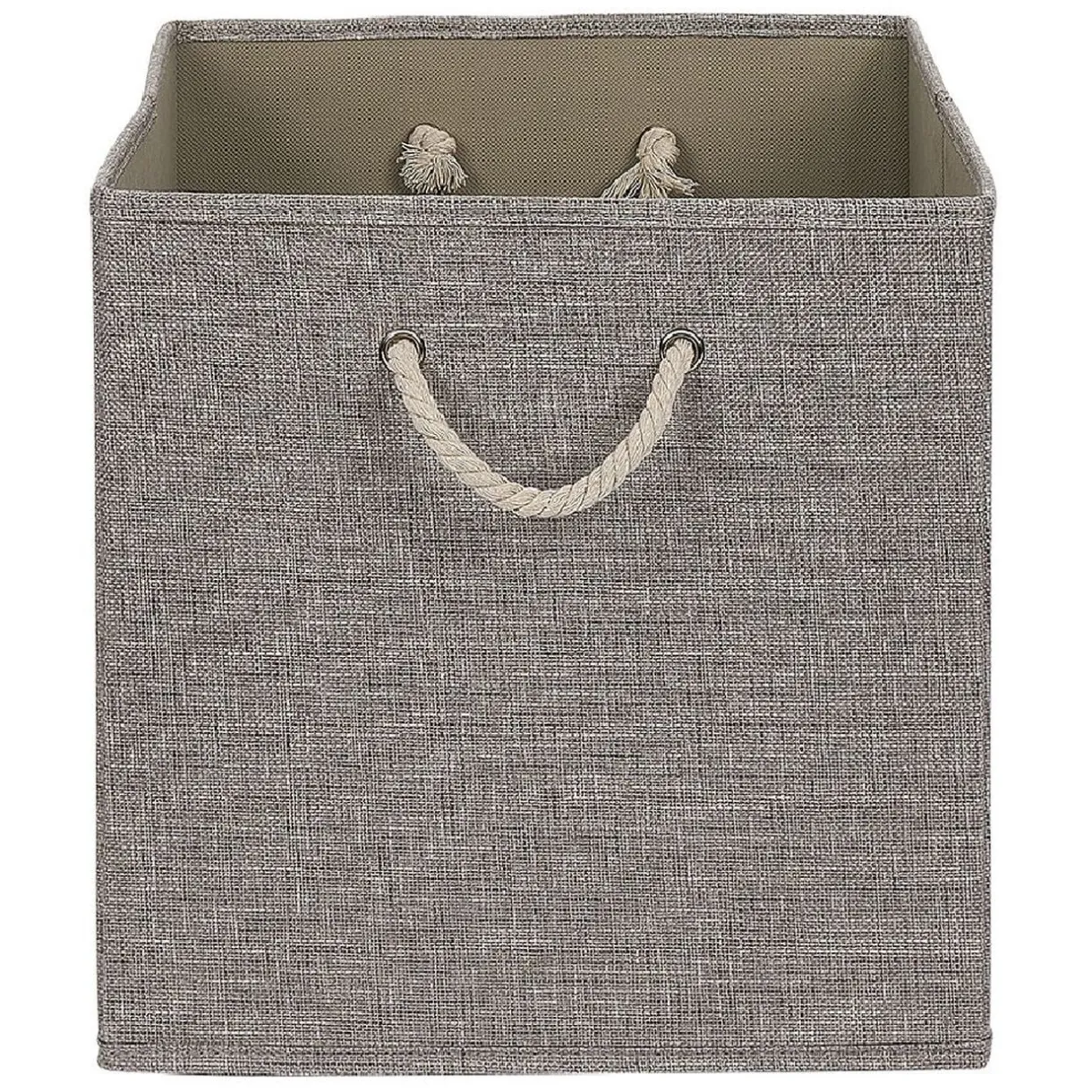 Rangement|Gifi Panière Box Cube tissé gris avec anse en corde