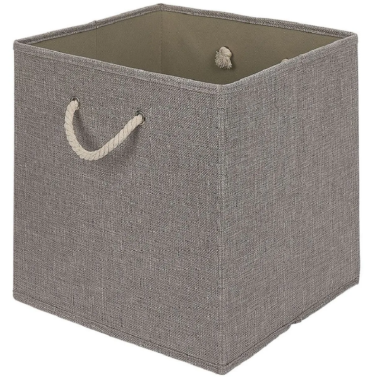 Rangement|Gifi Panière Box Cube tissé gris avec anse en corde