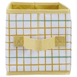 Rangement|Gifi Panière Box Cube 15x29x15cm imprimé carreau jaune et vert