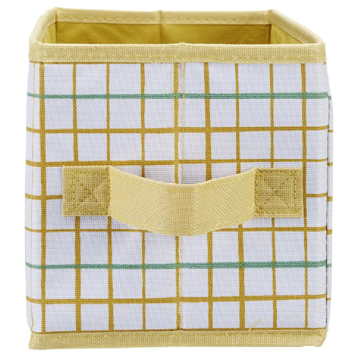 Rangement|Gifi Panière Box Cube 15x29x15cm imprimé carreau jaune et vert