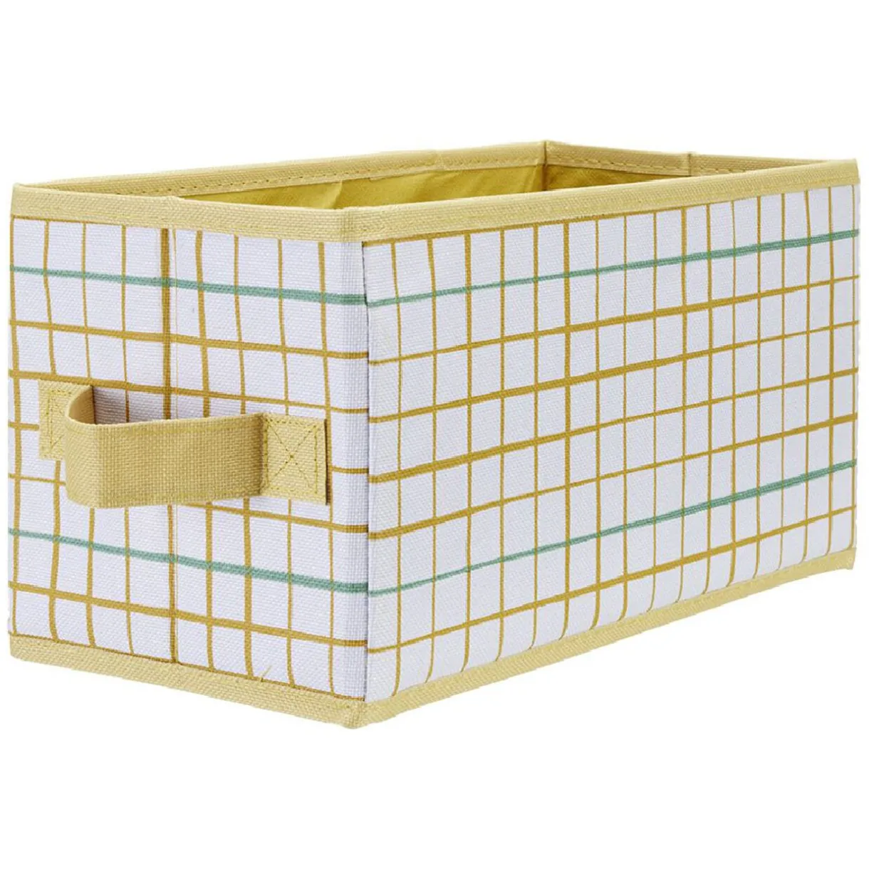 Rangement|Gifi Panière Box Cube 15x29x15cm imprimé carreau jaune et vert