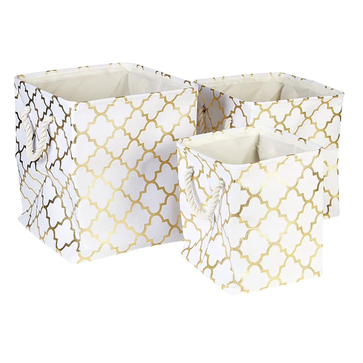 Rangement|Gifi Panière coton couleur crème motifs dorés x3