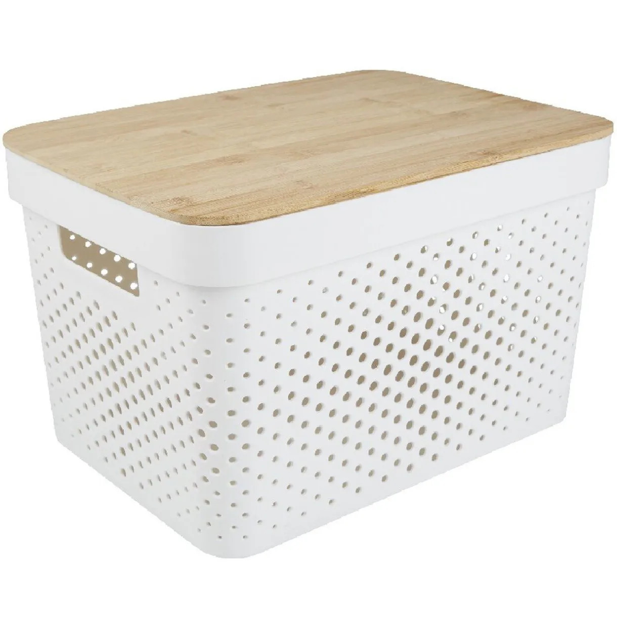 Rangement|Gifi Panière de rangement blanche avec couvercle en bambou