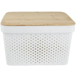 Rangement|Gifi Panière de rangement blanche avec couvercle en bambou