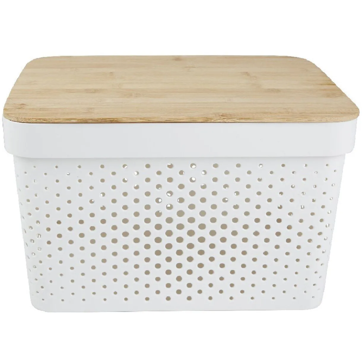 Rangement|Gifi Panière de rangement blanche avec couvercle en bambou