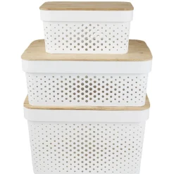 Rangement|Gifi Panière de rangement blanche avec couvercle en bambou