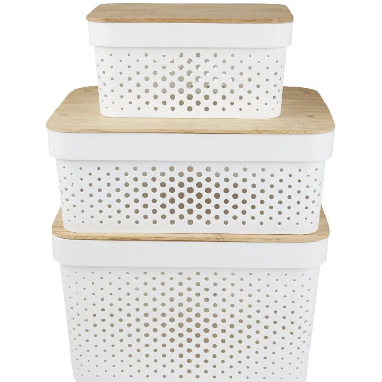 Rangement|Gifi Panière de rangement blanche avec couvercle en bambou